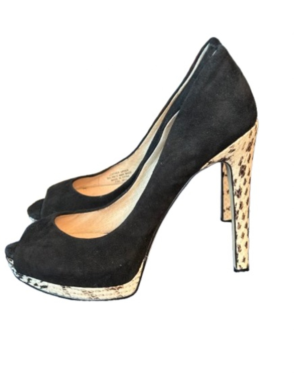 Joan & David Dadelsa Black Suede Snakeskin Peep Toe Platform Heels 6M
